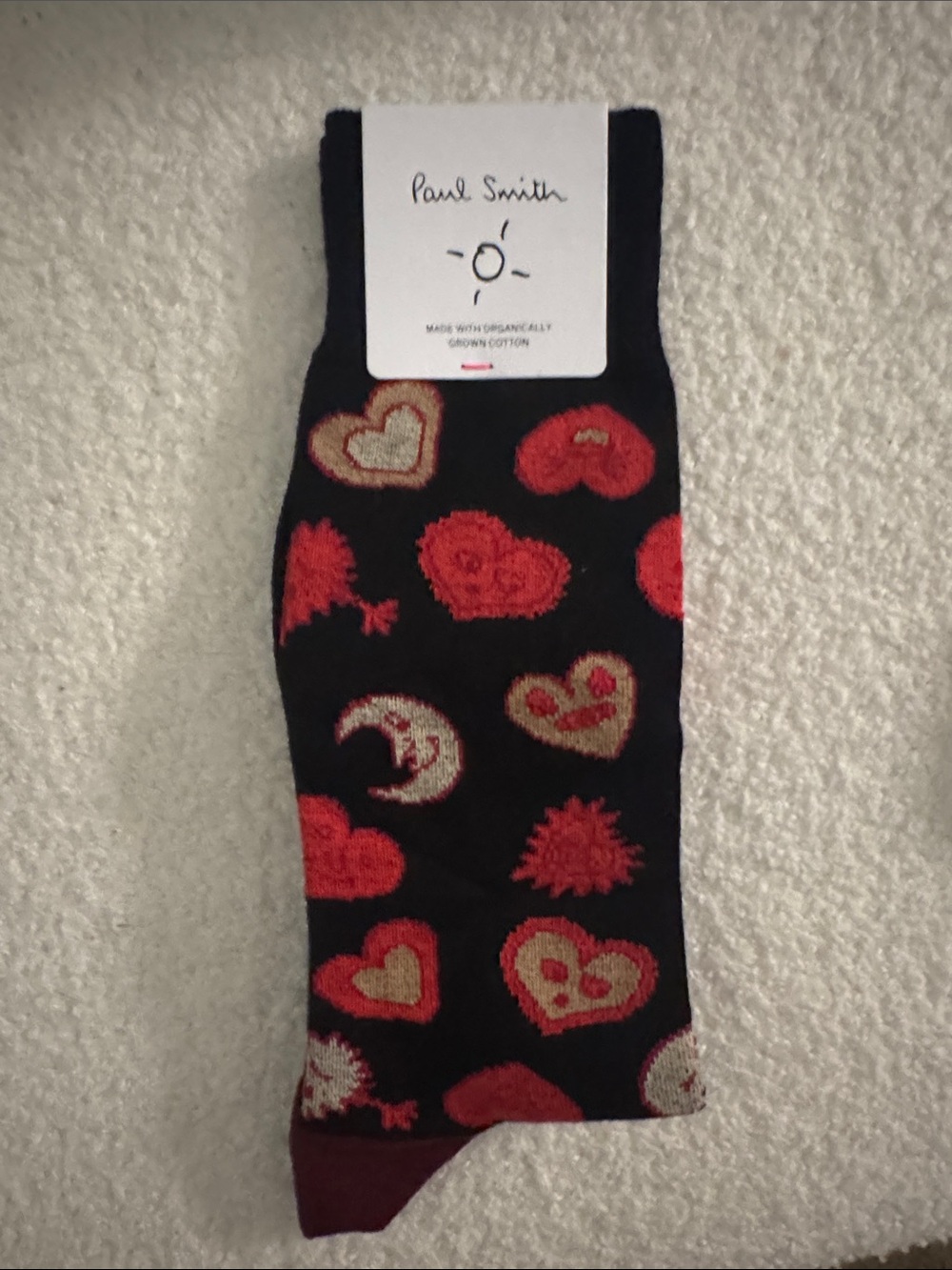 Brand new Paul Smith Black Socks with Red Heart Pattern
